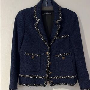 Zara Navy Blue Tweed Jacket